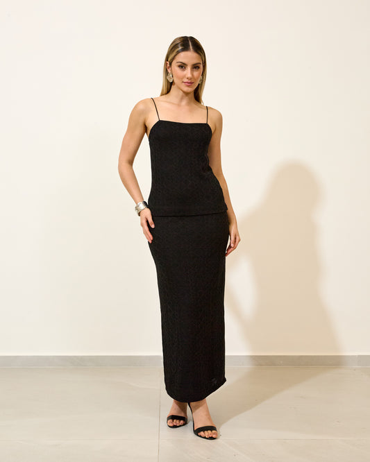 Regata Tricot Rendada PRETO