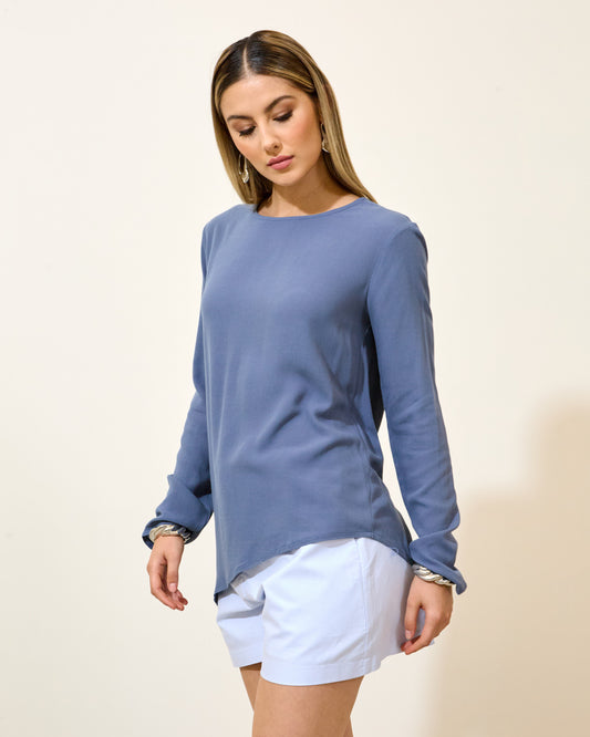 Blusa Assimétrica Crepe AZUL