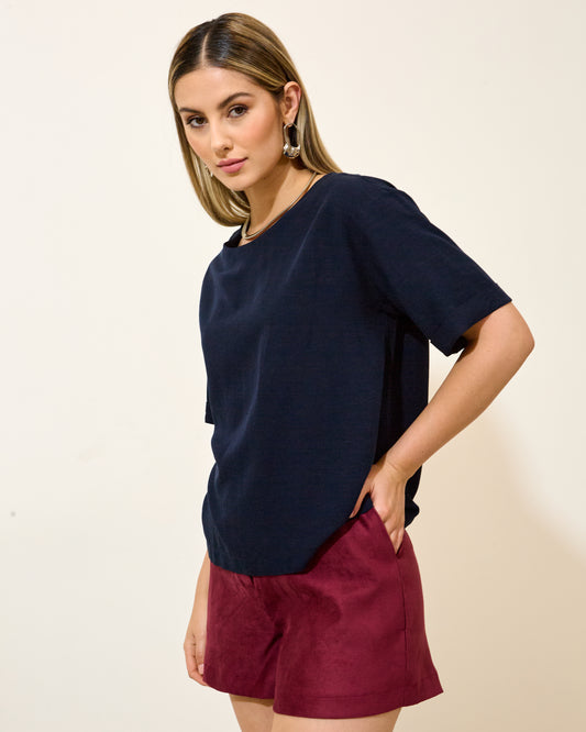 Blusa Viscolinho Ziper MARINHO