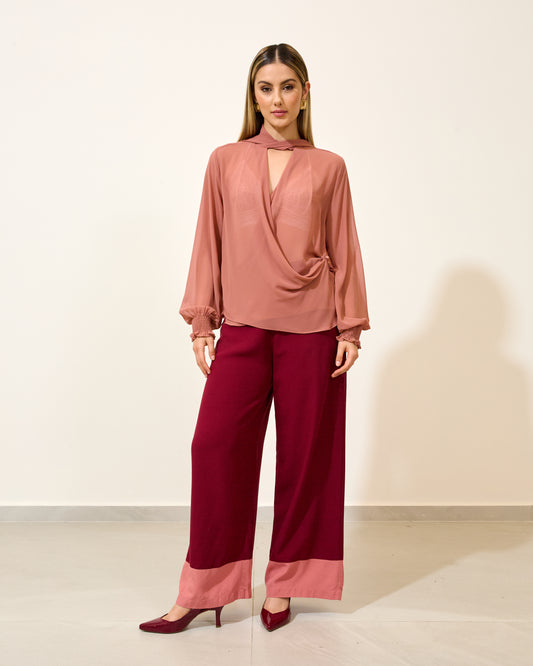 Blusa Transpassada Laço GOIABA