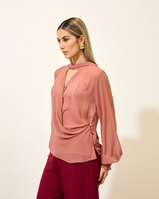 Blusa Transpassada Laço GOIABA