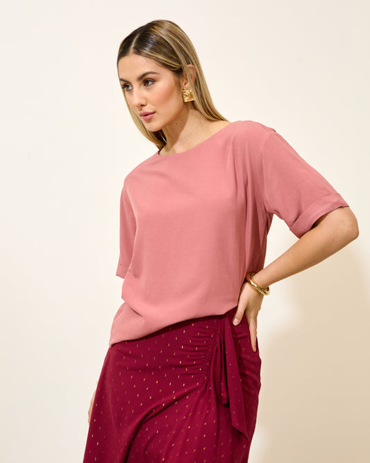 Blusa Viscolinho Ziper GOIABA