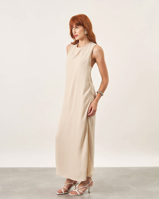 Vestido Longo Costas Torcida BEGE