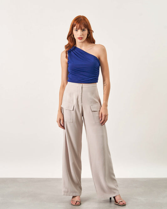 Blusa Nula Manga Franzida AZUL