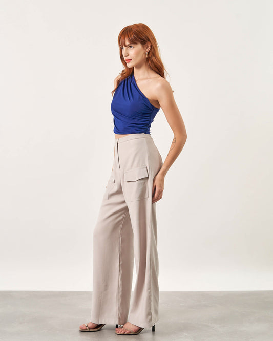 Blusa Nula Manga Franzida AZUL