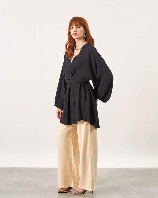 Kimono Manga Longa Amarração PRETO