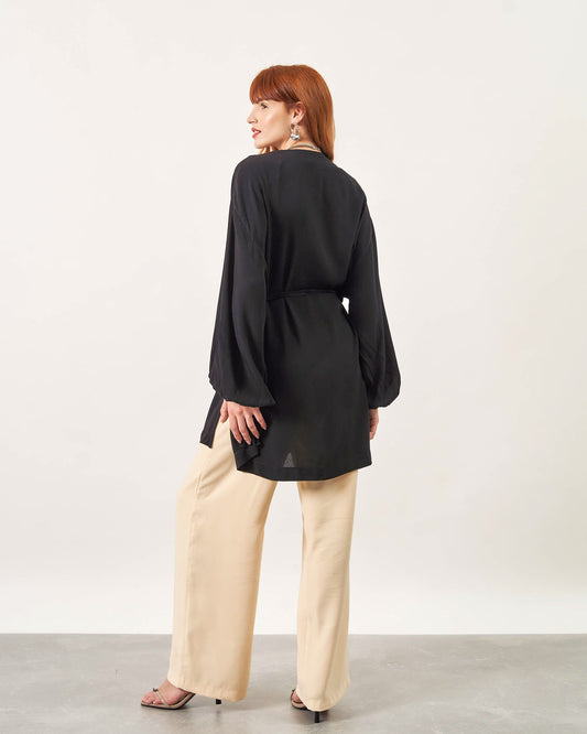Kimono Manga Longa Amarração PRETO