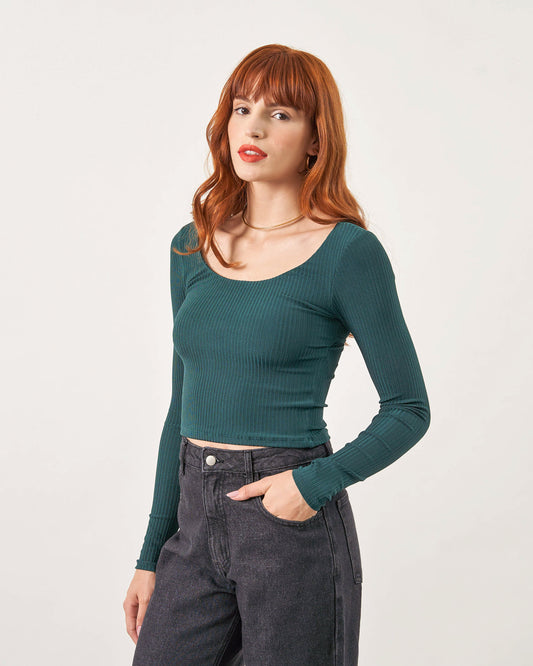 Blusa Manga Longa Canelada VERDE