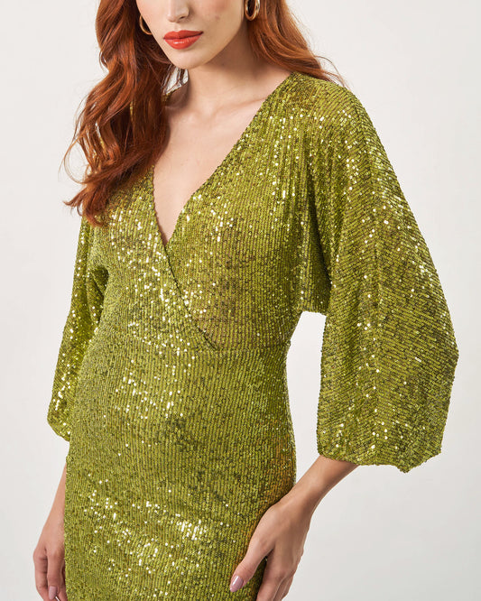 VestidoEstelle Curto Paetê Decote V VERDE