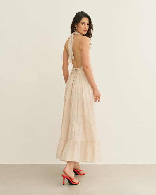 VESTIDO LONGO FRENTE ÚNICA MARIAS AVEIA (BEGE)