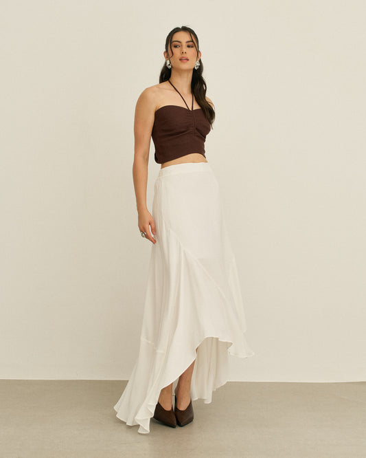 SAIA LONGA ASSIMÉTRICA COM RECORTES OFF WHITE