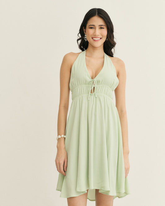 VESTIDO FRENTE U COM ELÁSTICO COSTAS VERDE