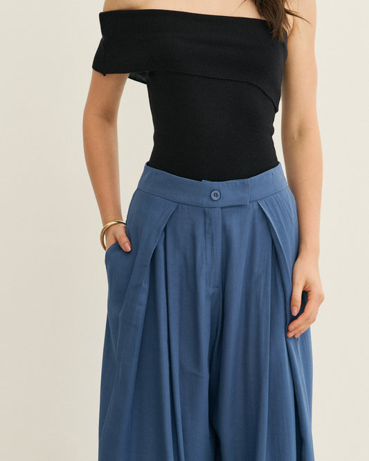 CALÇA ALFAIATARIA AMPLA PREGAS NEW JEANS (AZUL)