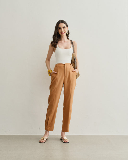 CALÇA ALFAIATARIA COM PREGAS BEGE