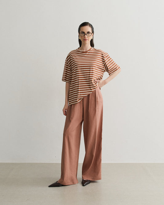 CAMISETA OVERSIZED LISTRADA DOURADO