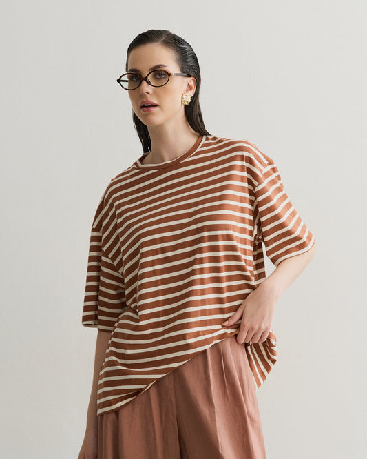 CAMISETA OVERSIZED LISTRADA DOURADO