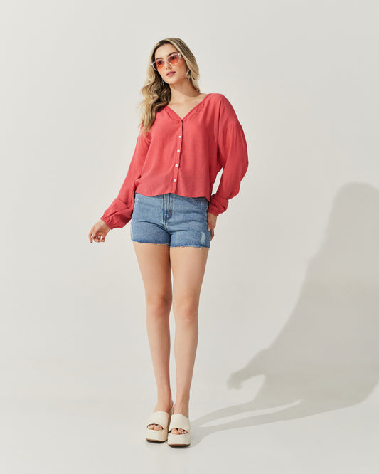 Shorts Cintura Alta com Puidos Jeans CLARO