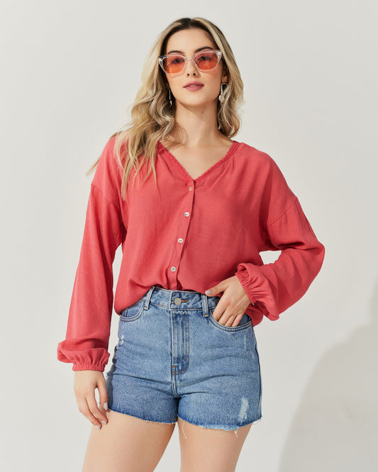 Shorts Cintura Alta com Puidos Jeans CLARO
