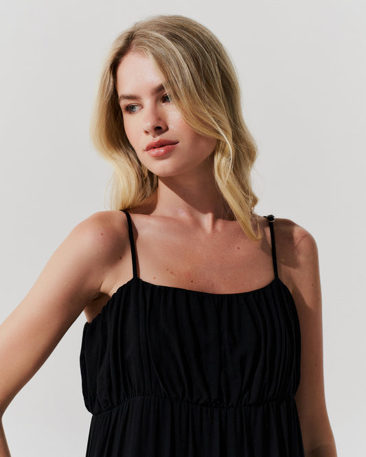 Vestido Franzido Recorte PRETO