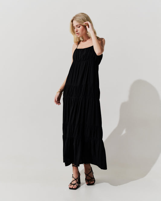 Vestido Franzido Recorte PRETO