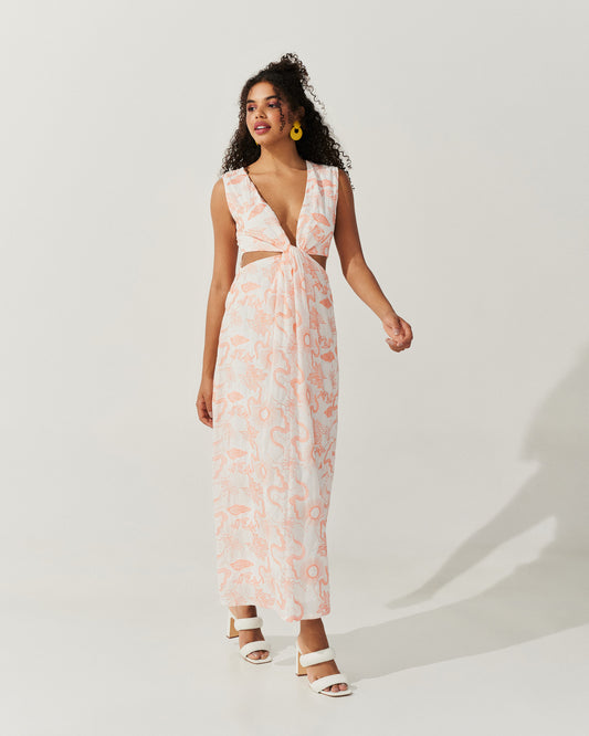 Vestido Longo  Bordado LARANJA