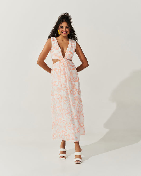 Vestido Longo  Bordado LARANJA