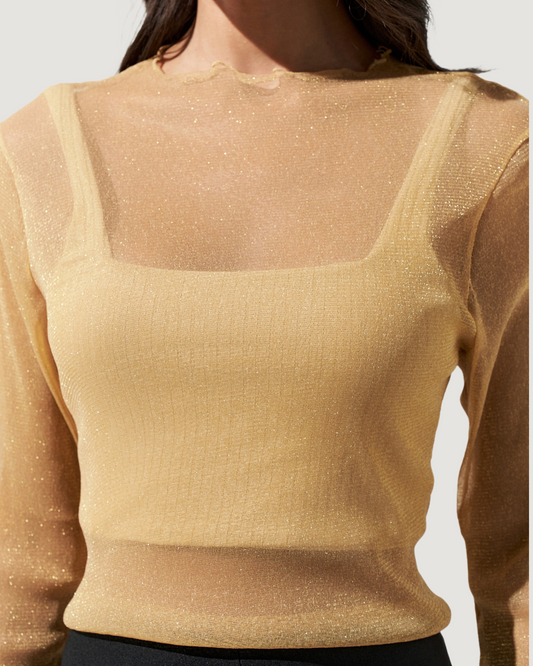 Blusa Tule Brilhoso BEGE