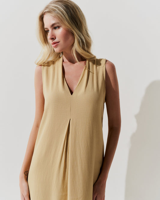 Vestido Longo Visco  Linho BEGE