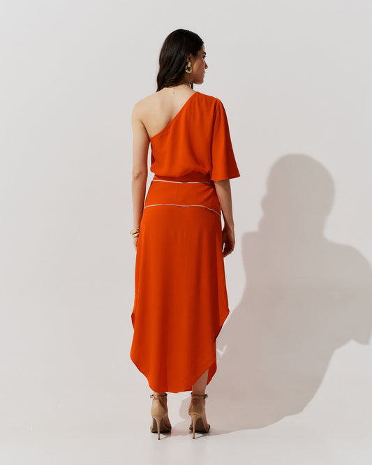 Saia Anna Crepe Midi LARANJA