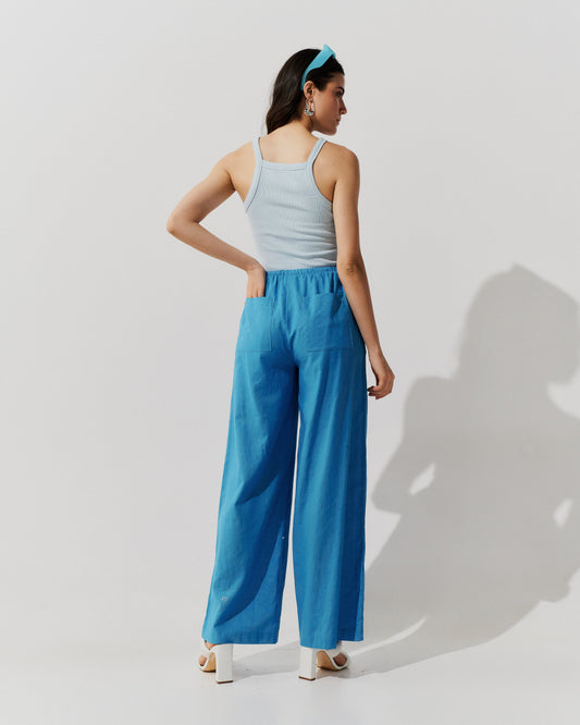Calça Pantalona Cós Franzido AZUL