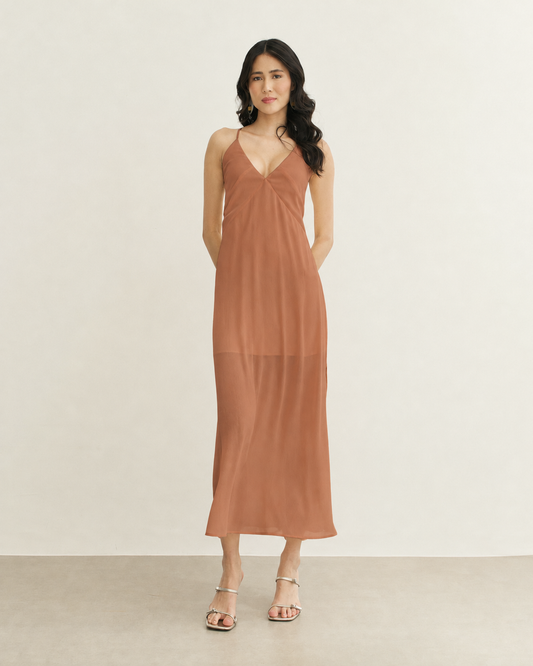 VESTIDO MIDI AMARRAÇÃO NAS COSTAS MARROM