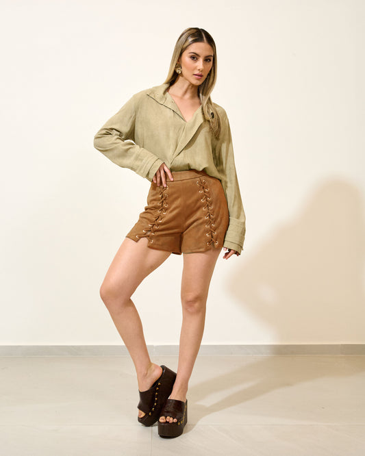 Shorts Suede com Viés CARAMELO