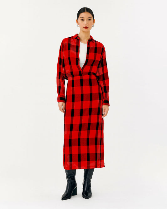 Saia Midi Xadrez Vermelho e PRETO