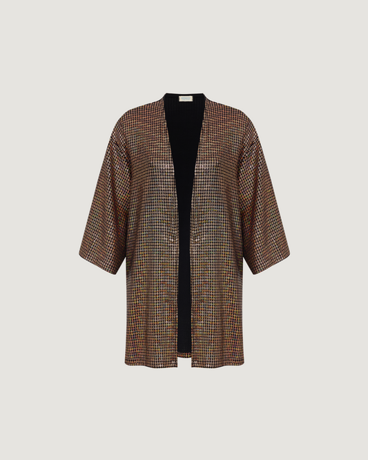 Blusa Kimono Paetê Holográfico MARROM