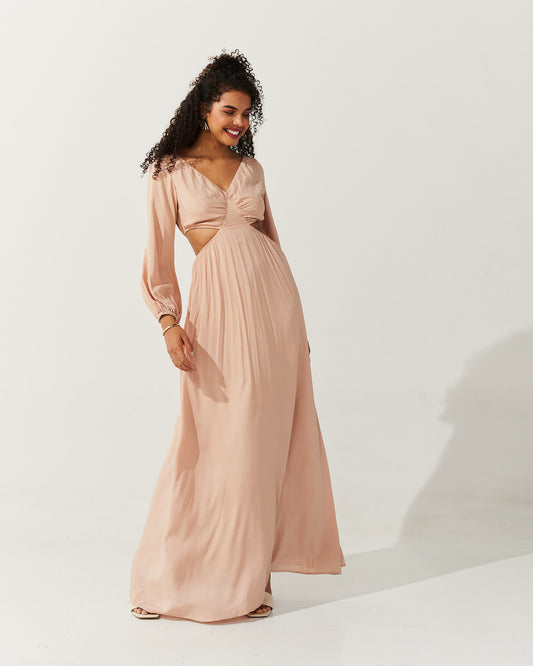 Vestido Longo Decote V BEGE
