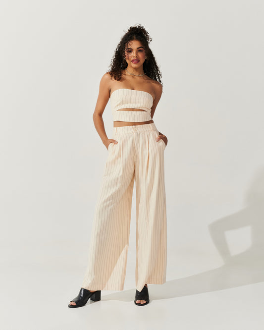 Calça Alfaiataria Risca de Giz BEGE