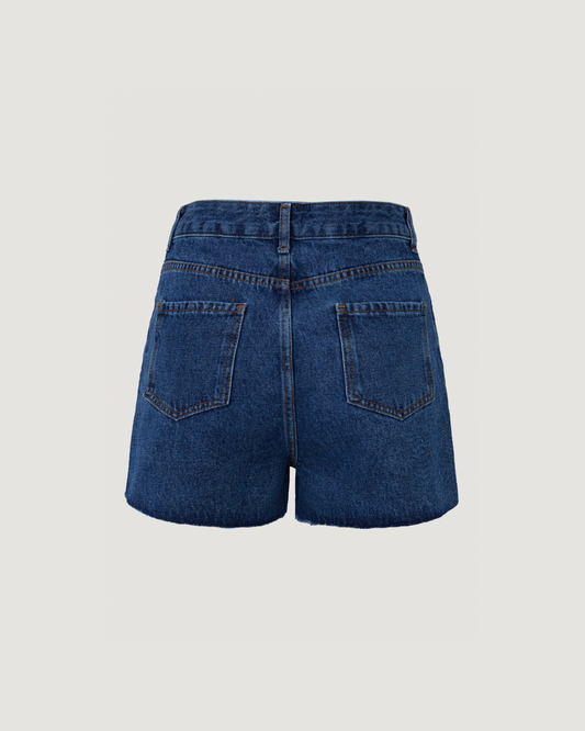 Shorts Cintura Alta com Puidos Jeans ESCURO