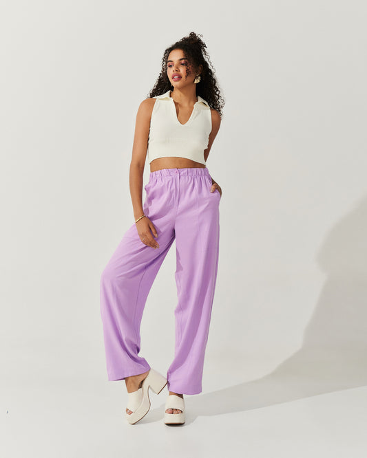 Calça Wide LWg com Elástico Cintura Lilás UNICA