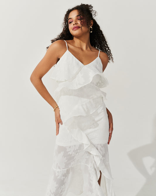 Vestido Midi babados Verde BRANCO