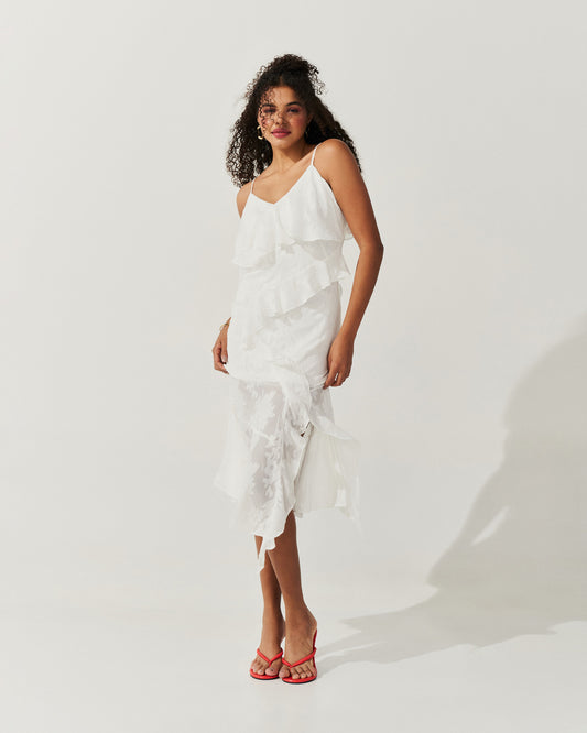 Vestido Midi babados Verde BRANCO