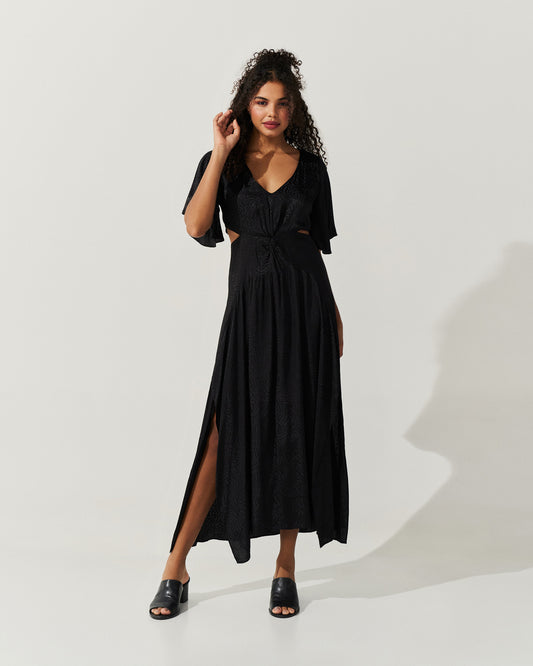 Vestido Midi Cetim Animal Print PRETO