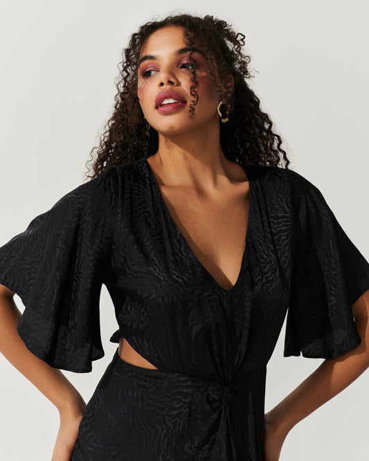 Vestido Midi Cetim Animal Print PRETO