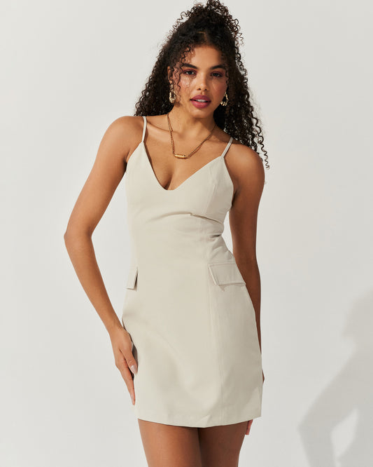 Vestido Recortes Costas BEGE