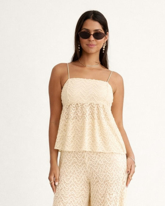 BLUSA RENDA SOLTA COM AMARRAÇÃO CHAMPAGNE