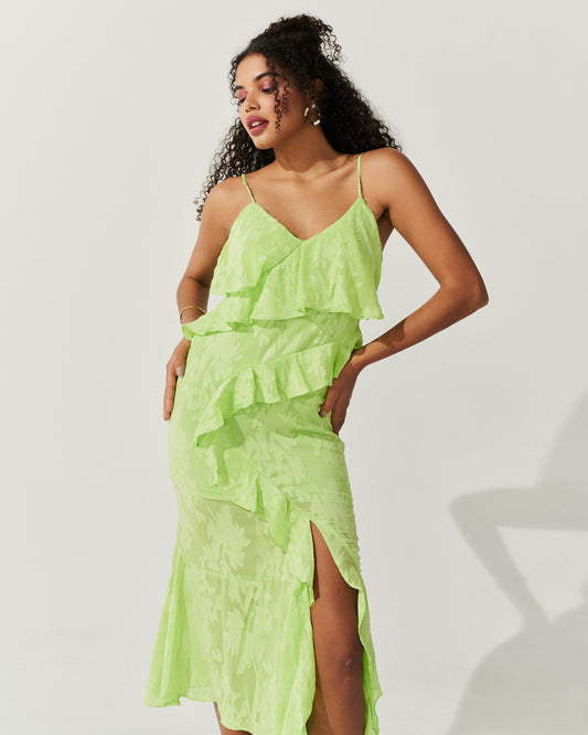 Vestido Midi babados Verde