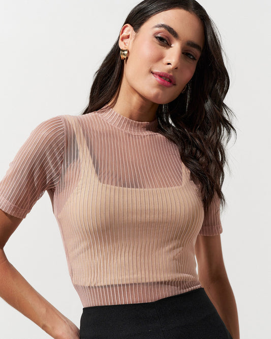 Blusa Tule Stripe Gênova ROSE