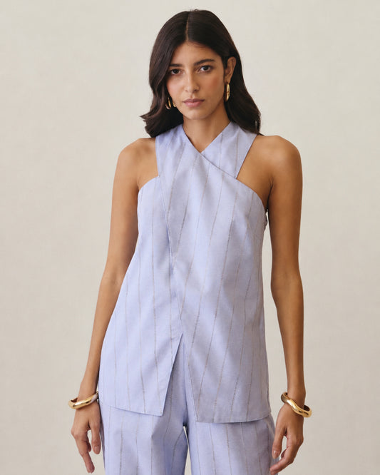 BLUSA COM TRANSPASSE FRONTAL AZUL