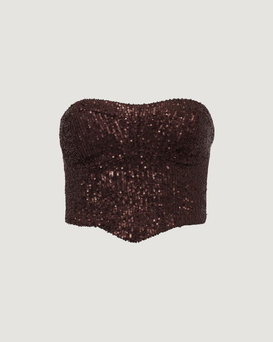 Top Cropped Corset de Paetê MARROM