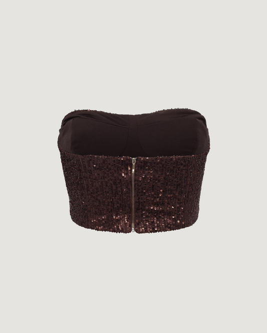 Top Cropped Corset de Paetê MARROM