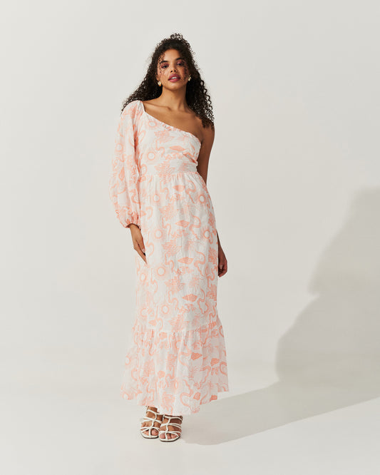 Vestido Longo Ombro só Bordado LARANJA
